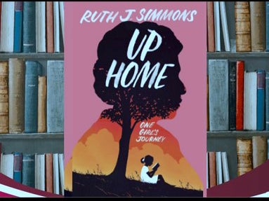 up home: one girls journey, a reader under a tree and bookshelves